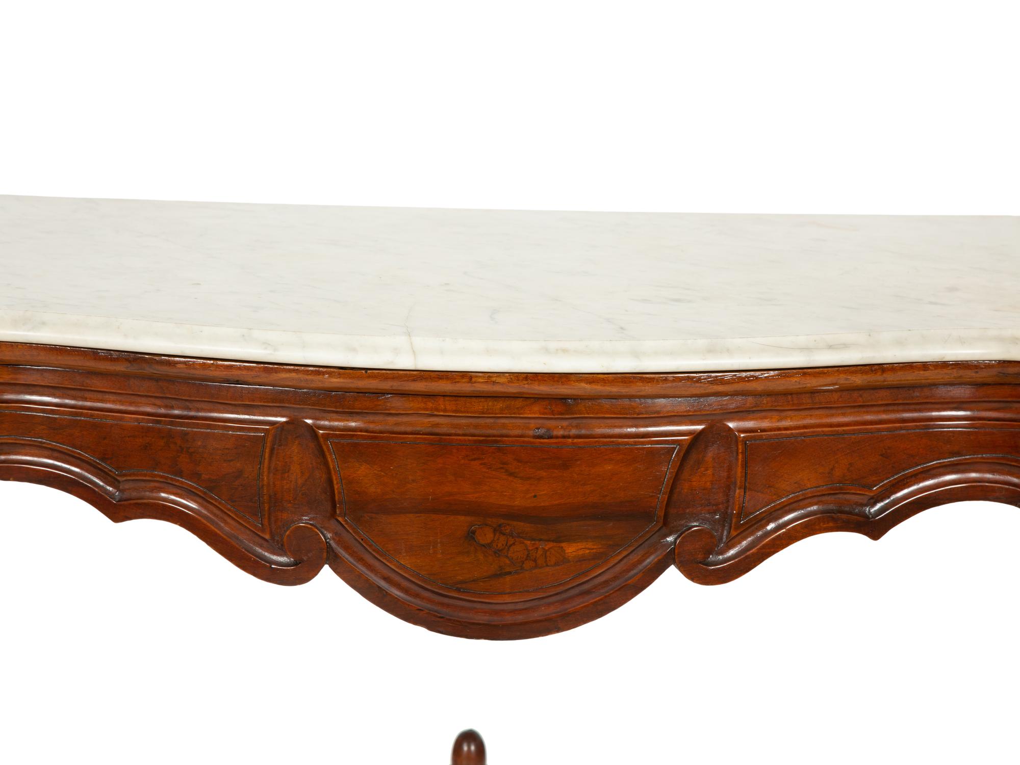 A Continental Walnut Marble-Top Console Table