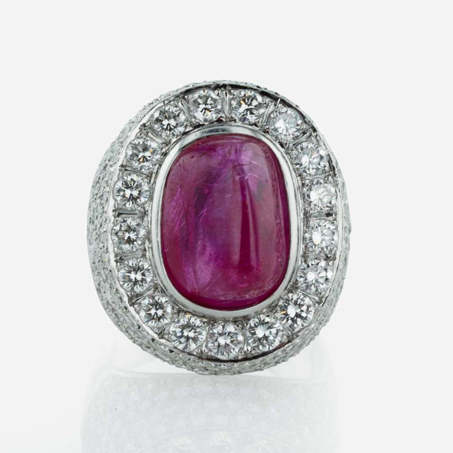 An 18K White Gold, Ruby, and Diamond Ring
