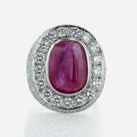 An 18K White Gold, Ruby, and Diamond Ring