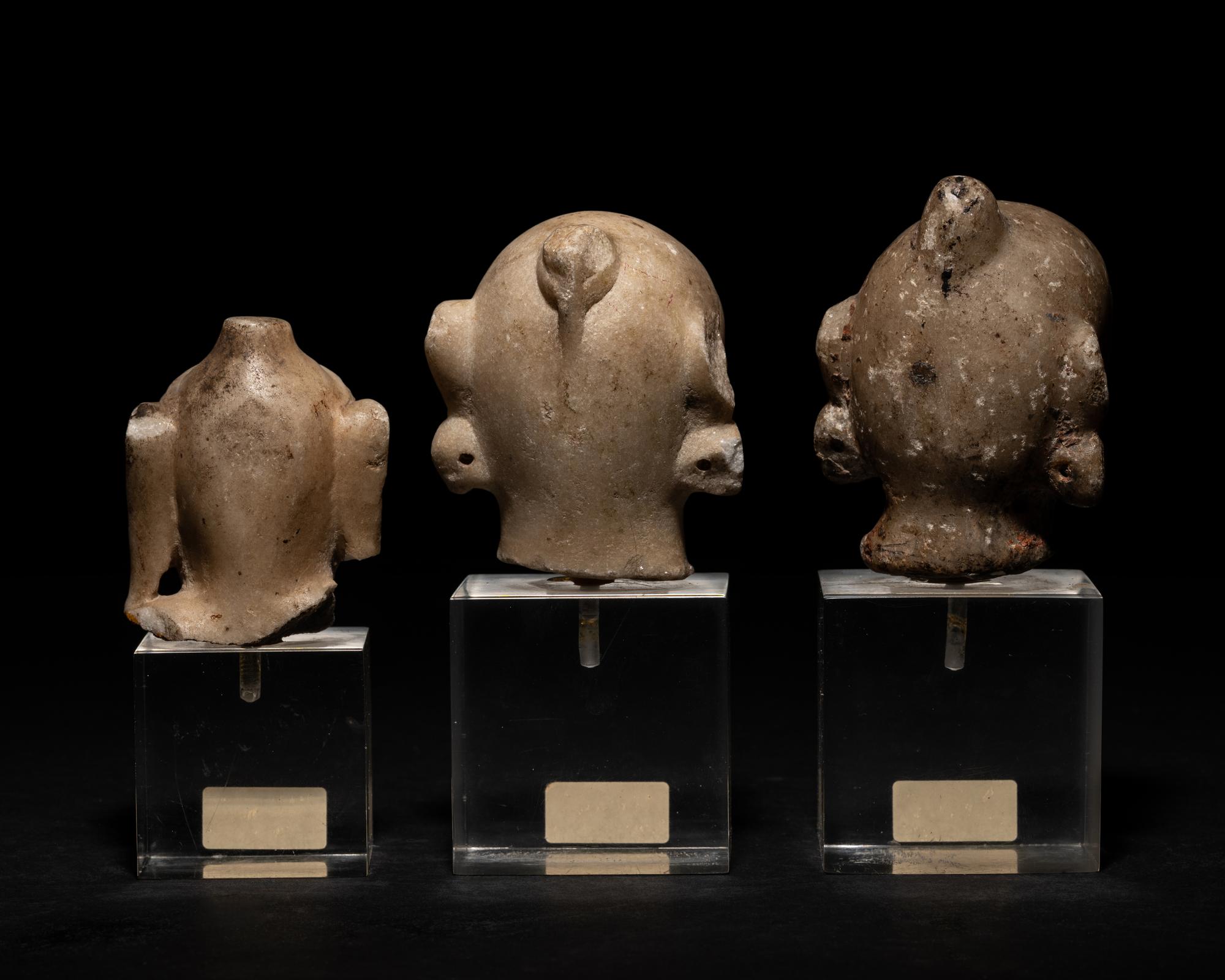 Three Indian White Marble Heads of Deities