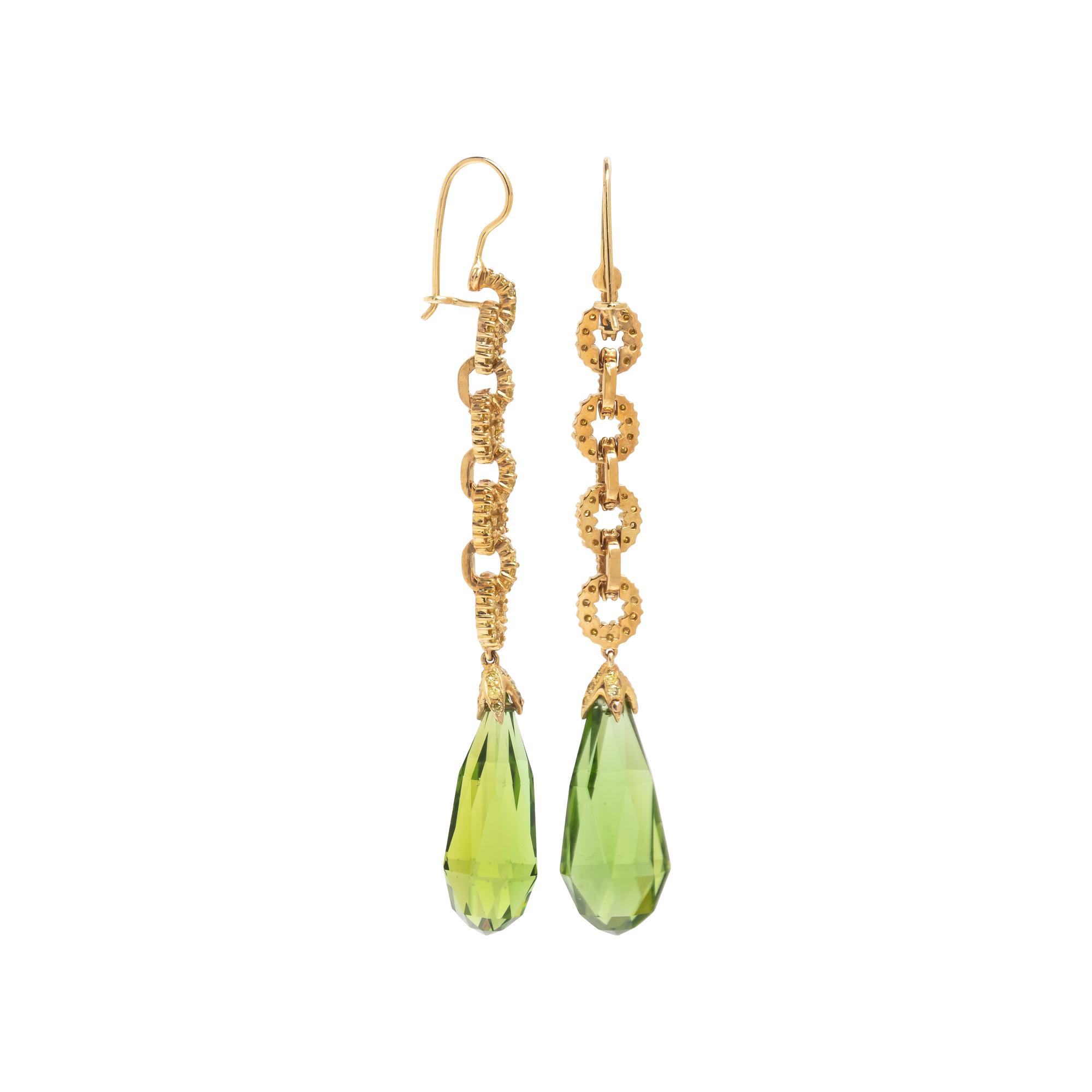 YELLOW GOLD, PERIDOT, AND YELLOW DIAMOND EARRINGS