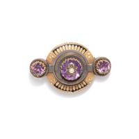 VICTORIAN, YELLOW GOLD, MULTIGEM, AND ENAMEL BROOCH