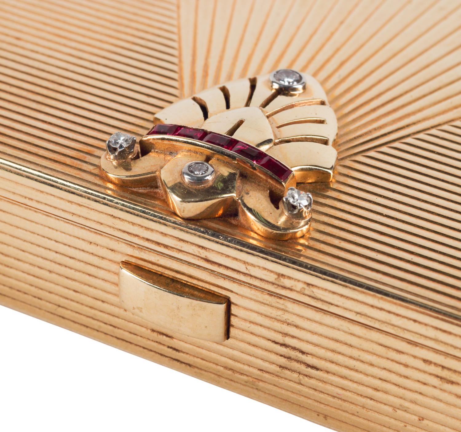 An Art Deco 14-Karat Gold, Diamond and Ruby Box