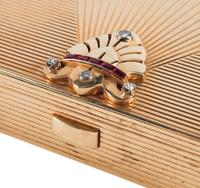 An Art Deco 14-Karat Gold, Diamond and Ruby Box