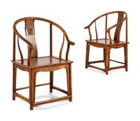A Pair of Chinese Hardwood Horseshoe-Back Armchairs, Quanyi, Possibly Huanghuali, 20th Century 近代 黃花梨圈椅一對
