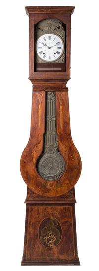A French Provincial Painted Tall Case Clock Height 90 inches. — 19TH CENTURY