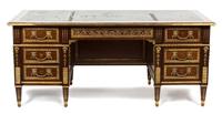 A French Empire Style Mahogany and Ormolu Writing Desk Height 31 x width 72 x depth 35 inches. — 20TH CENTURY