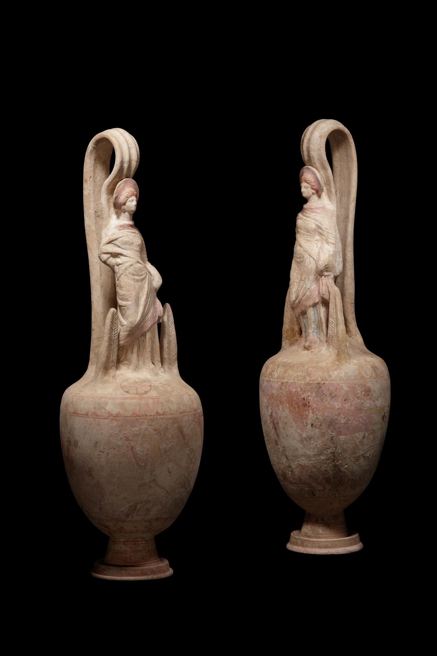 A Pair of Canosan Painted Pottery Oinochoai