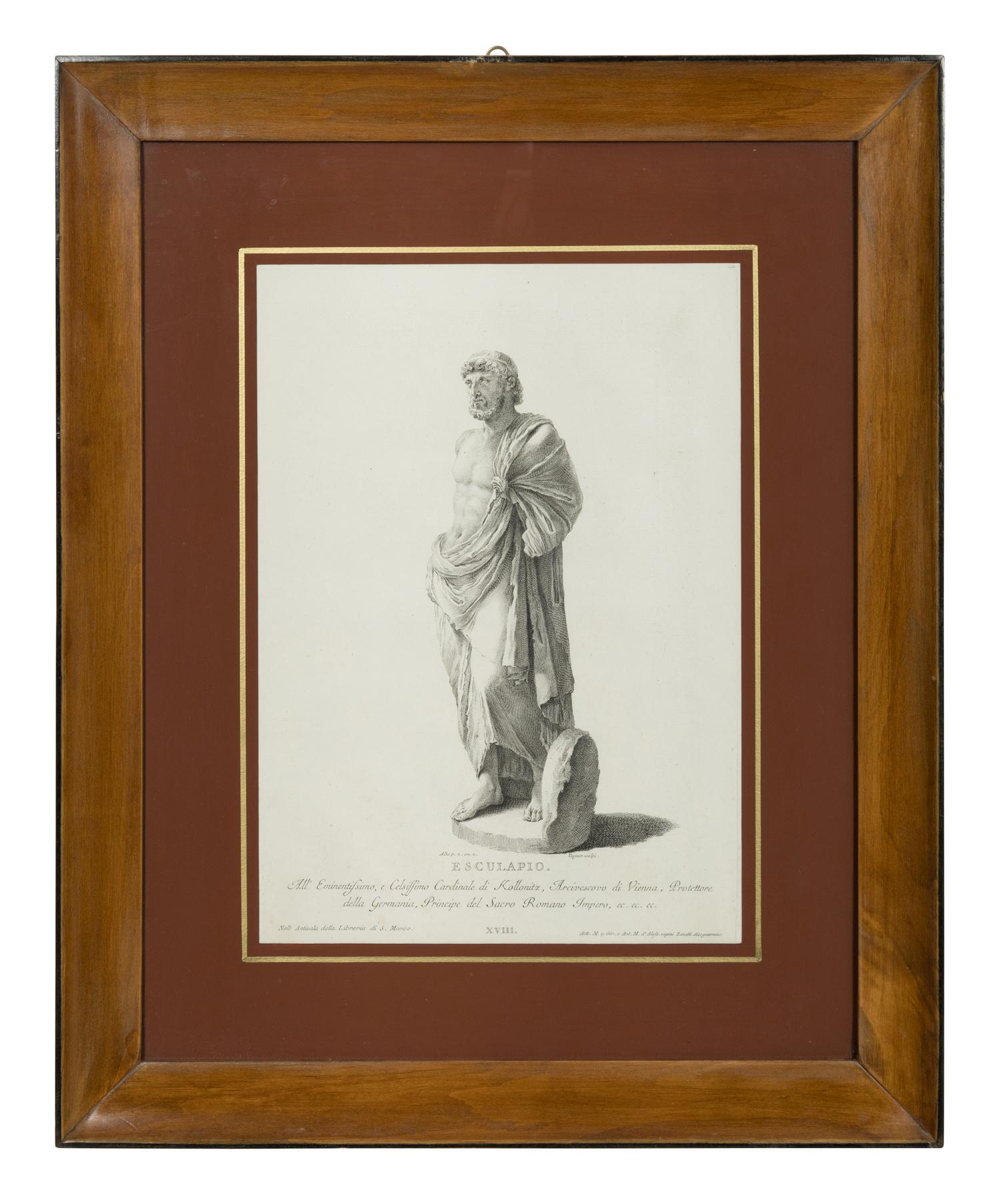 A Set of Four Prints of Antique Statues published by Antonio Maria Zanetti (1706-1778)]. From Delle Antiche Statue Greche e Romane che nell'Antisala della Libreria di San Marco, Venice,1740-1743 sight: 16 x 11 1/4 inches. framed: 25 3/4 x 21 inches.