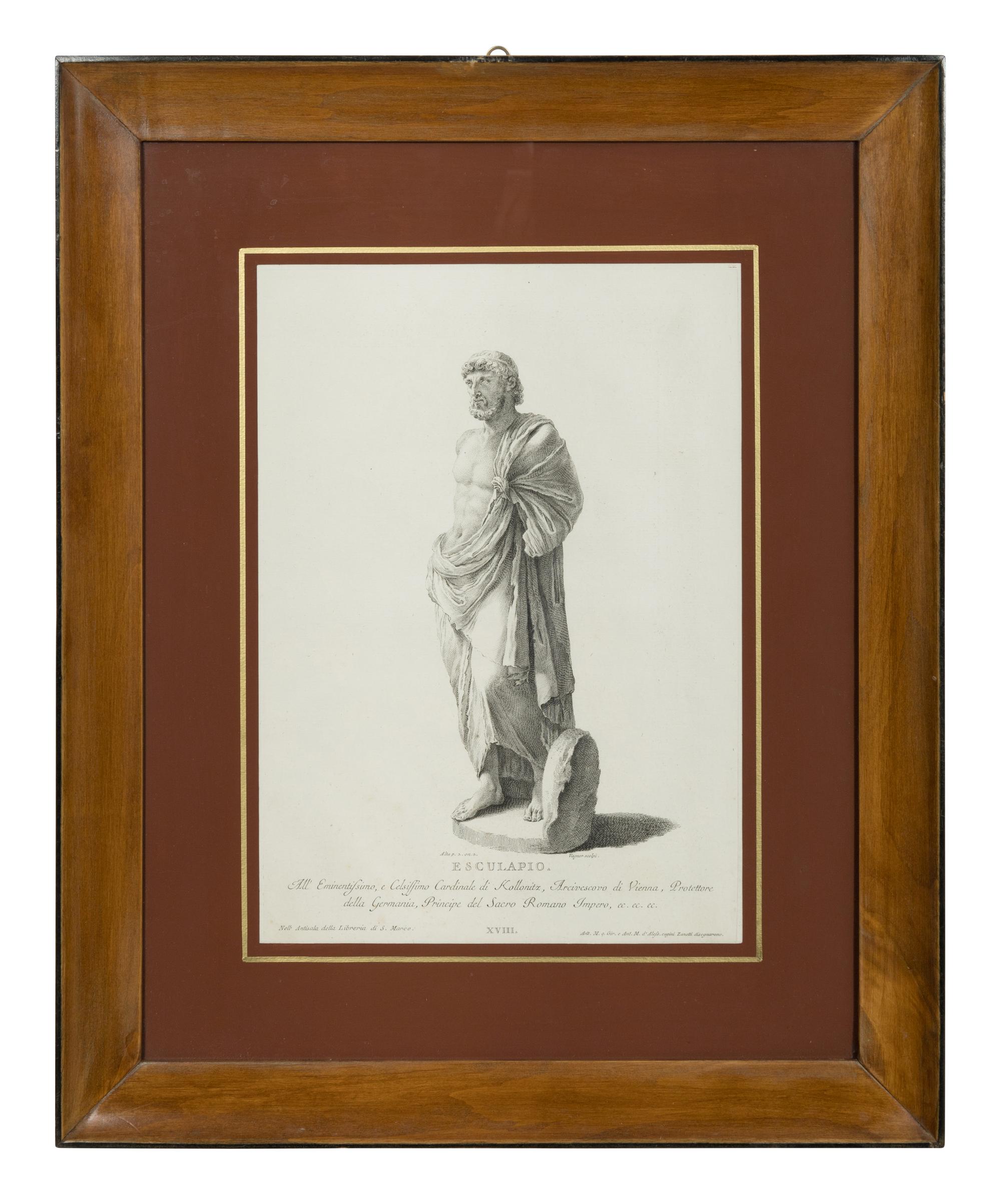 A Set of Four Prints of Antique Statues published by Antonio Maria Zanetti (1706-1778)]. From Delle Antiche Statue Greche e Romane che nell'Antisala della Libreria di San Marco, Venice,1740-1743 sight: 16 x 11 1/4 inches. framed: 25 3/4 x 21 inches.