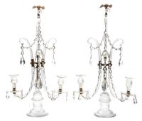 A Pair of English Molded and Cut Glass Two-Light Girandoles Height 26 1/4 inches. — 19TH CENTURY