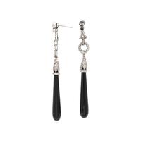 PLATINUM, DIAMOND, AND BLACK OYNX DANGLE EARRINGS