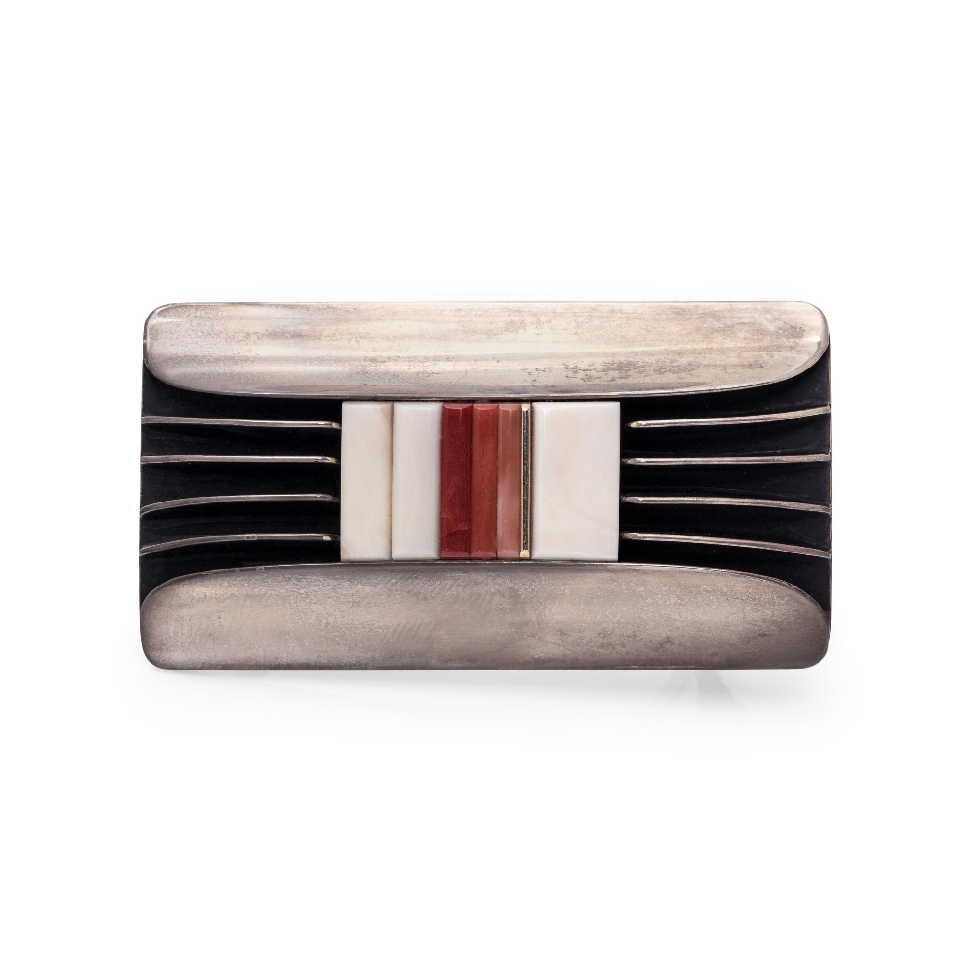 Silver, Coral, and Shell Belt Buckle, Accented with Gold