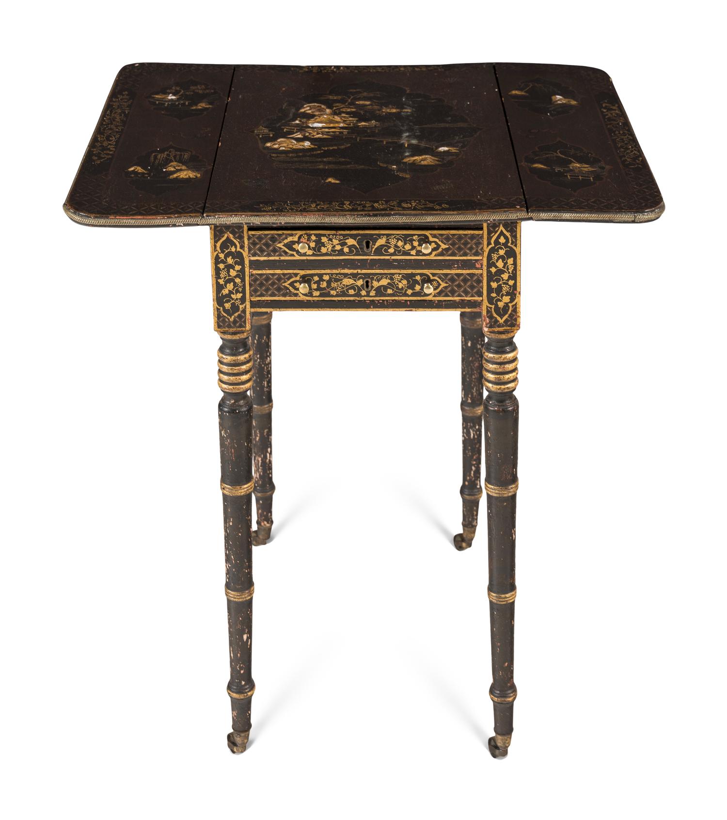 A Victorian Japanned Pembroke Table