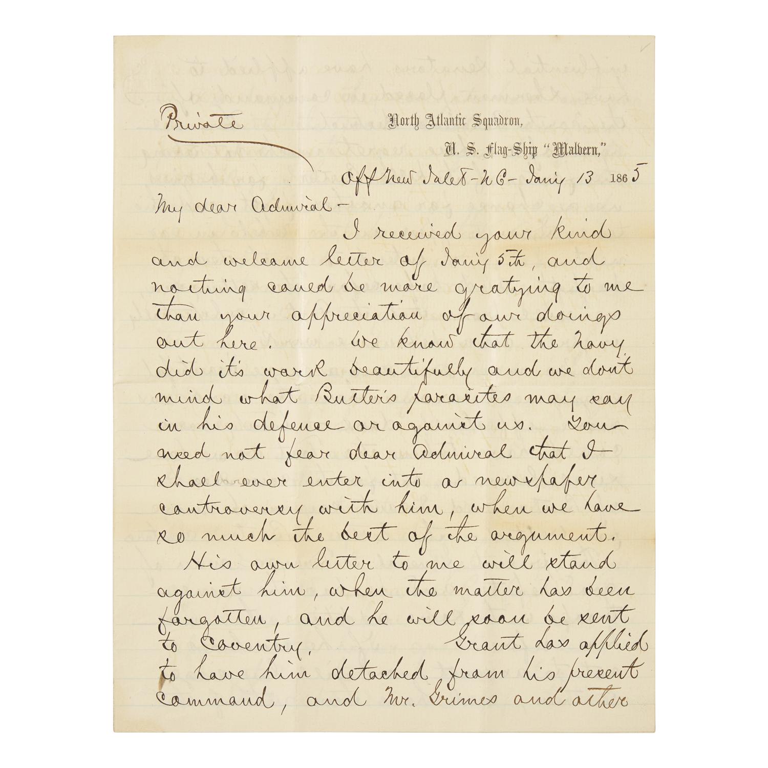 [Civil War] Porter, David D. Autograph Letter, signed