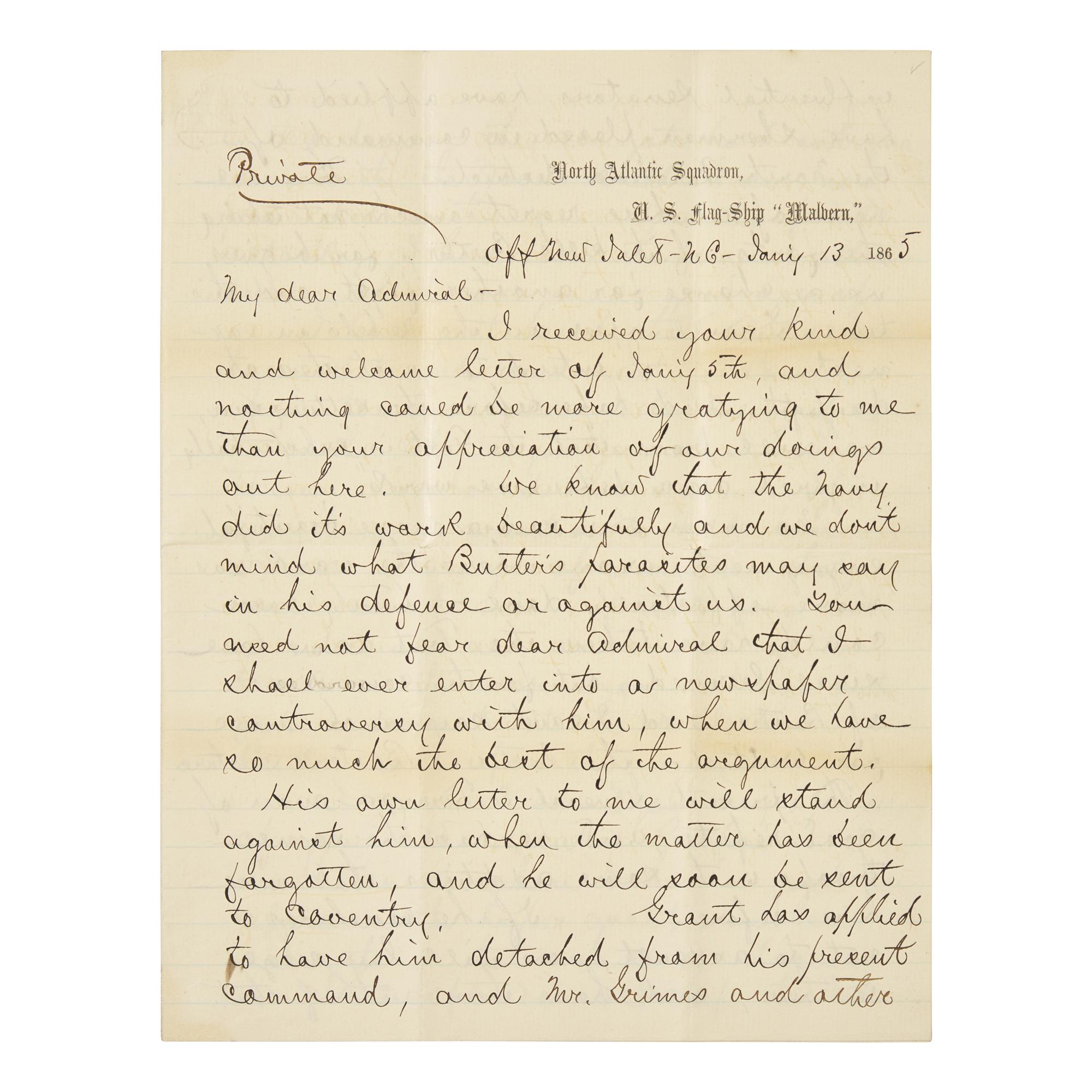 [Civil War] Porter, David D. Autograph Letter, signed