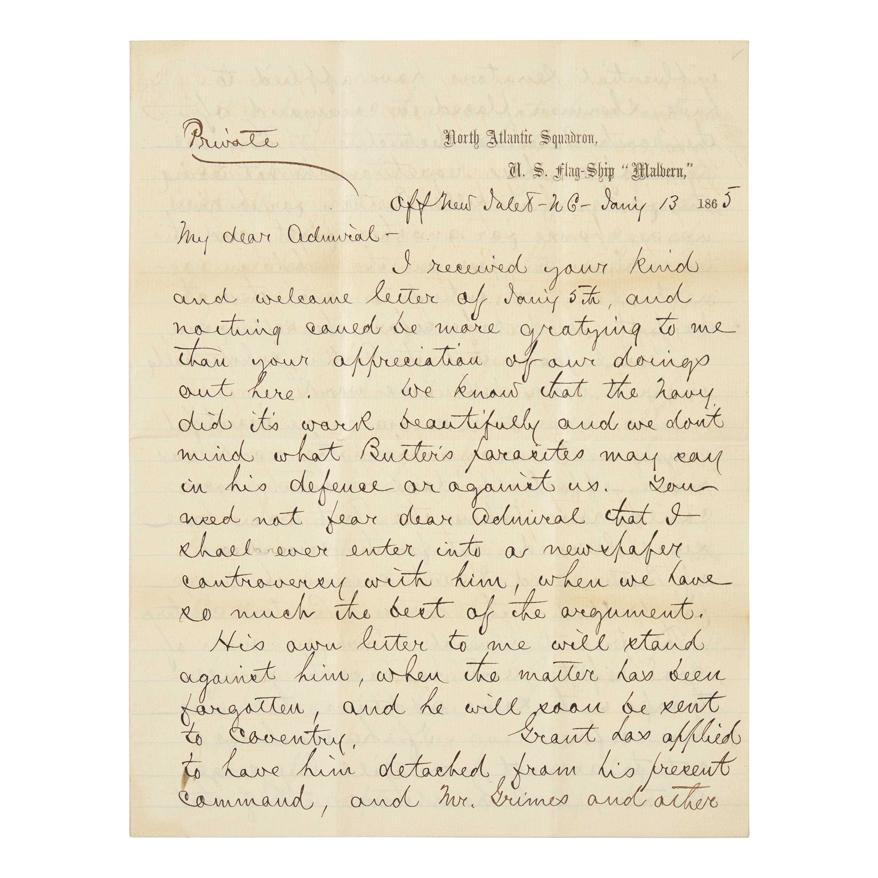 [Civil War] Porter, David D. Autograph Letter, signed
