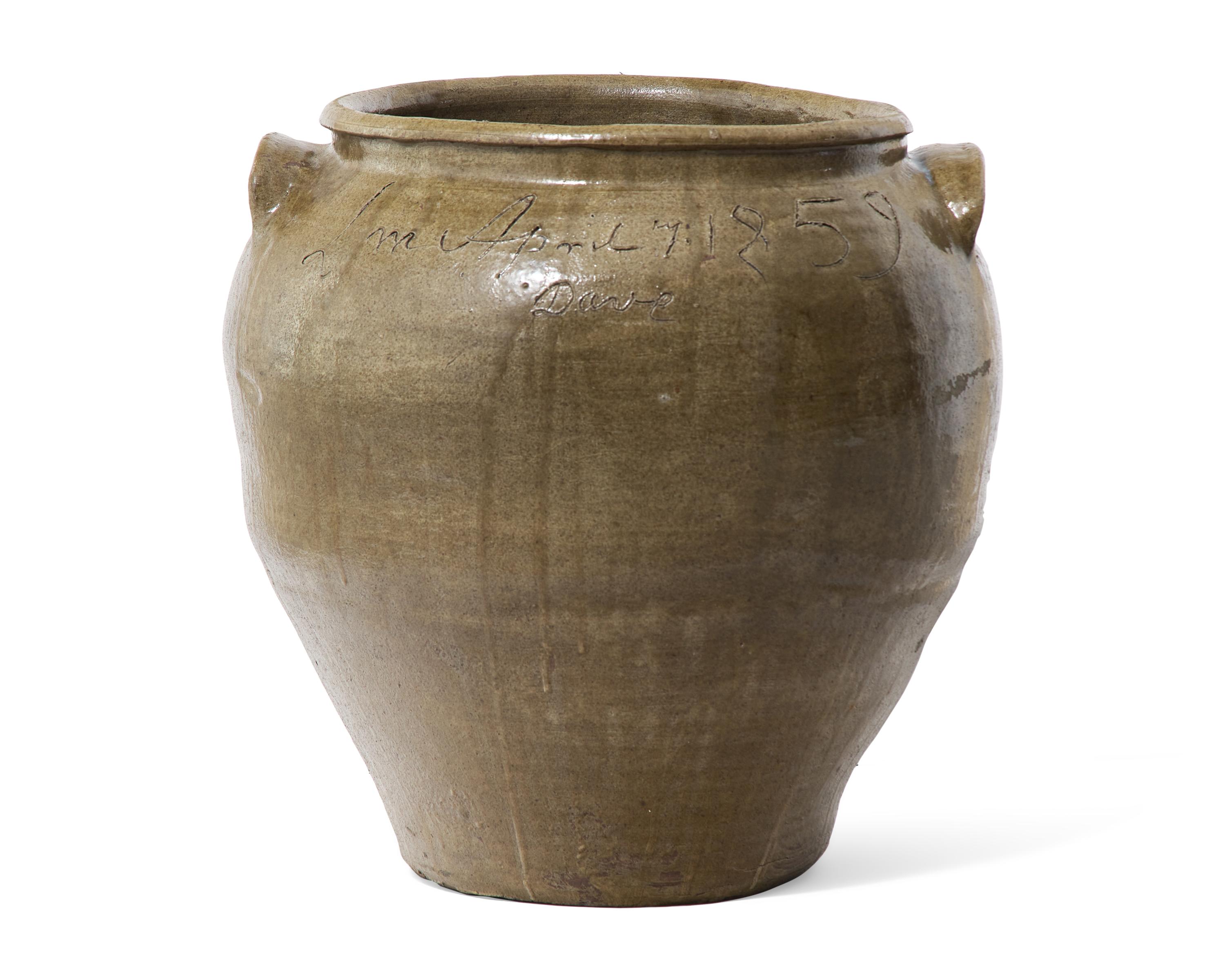 A Rare And Large David Drake Alkaline Glazed Two-Handled Stoneware Storage Jar