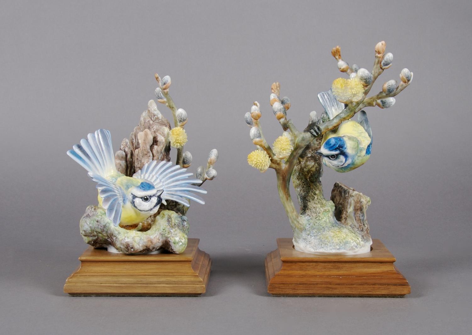 A Pair of Royal Worcester Dorothy Doughty Birds, Blue Tit, Height 8 inches.