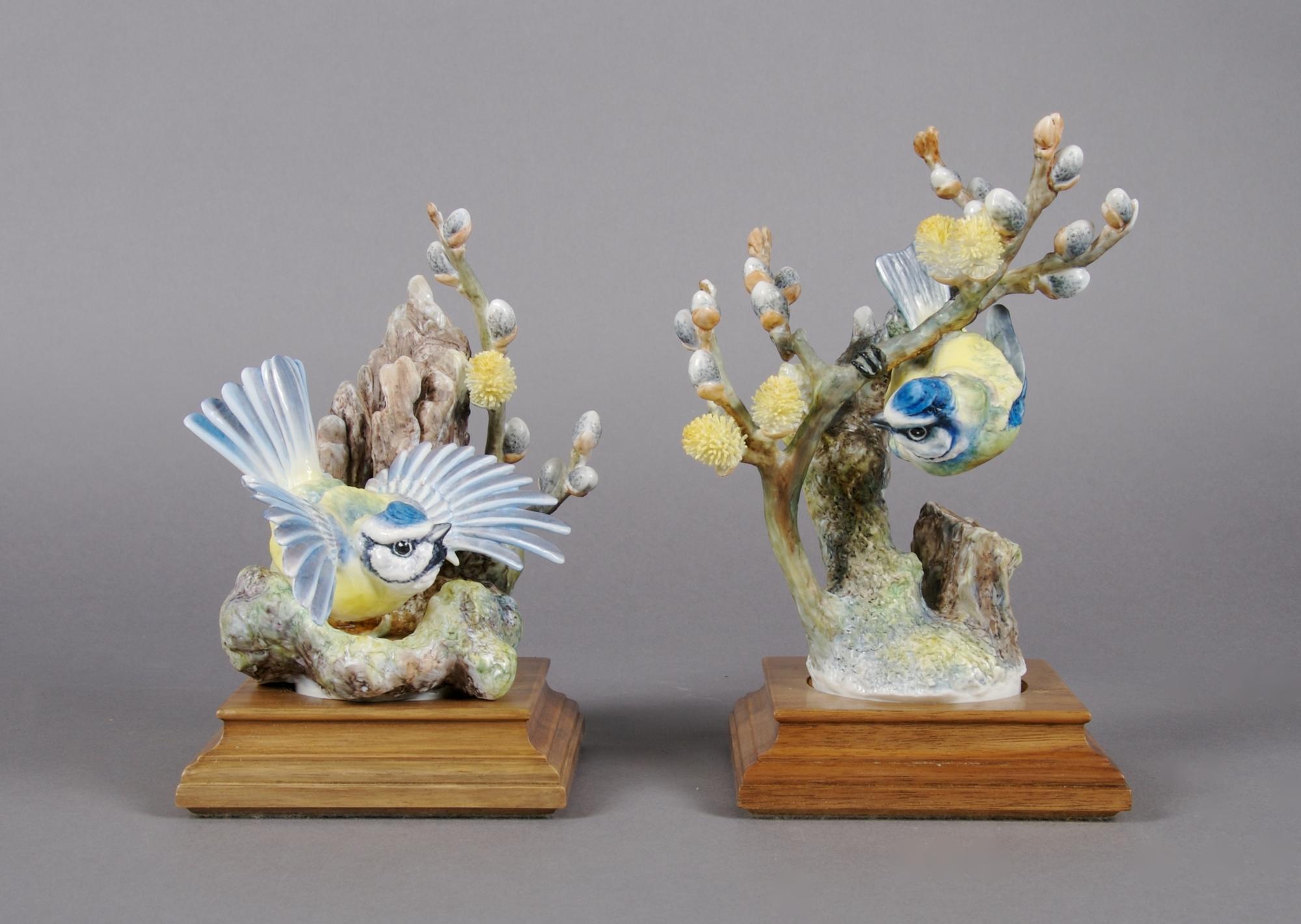 A Pair of Royal Worcester Dorothy Doughty Birds, Blue Tit, Height 8 inches.