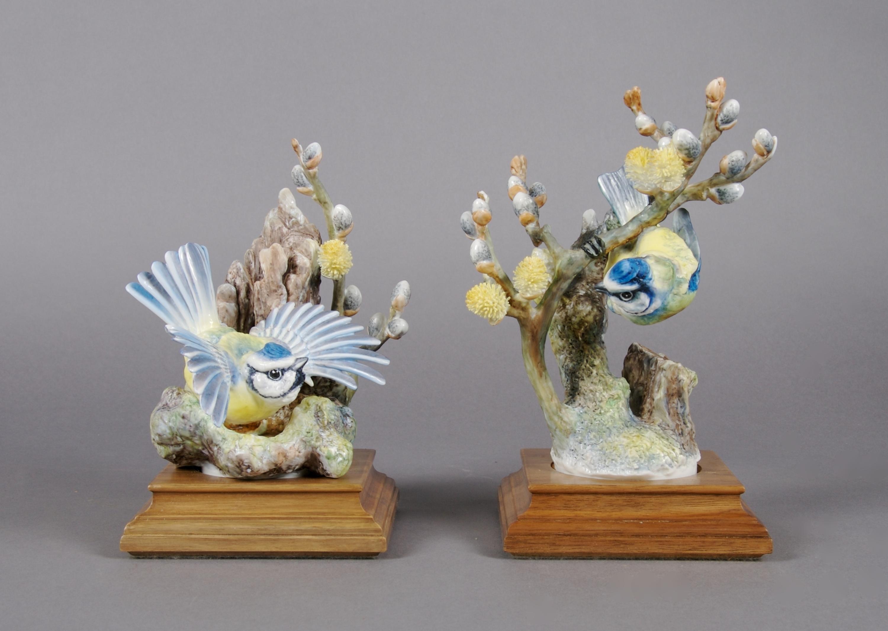 A Pair of Royal Worcester Dorothy Doughty Birds, Blue Tit, Height 8 inches.