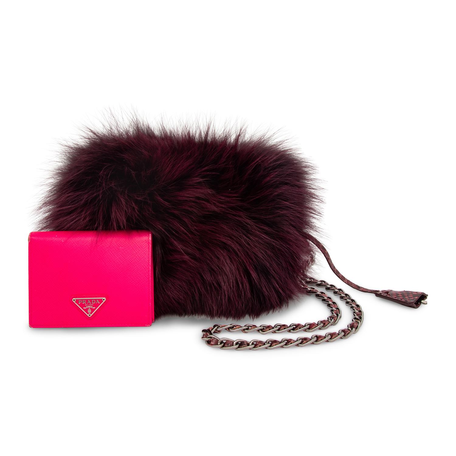 PRADA, PURPLE FOX FUR BAG & PINK WALLET