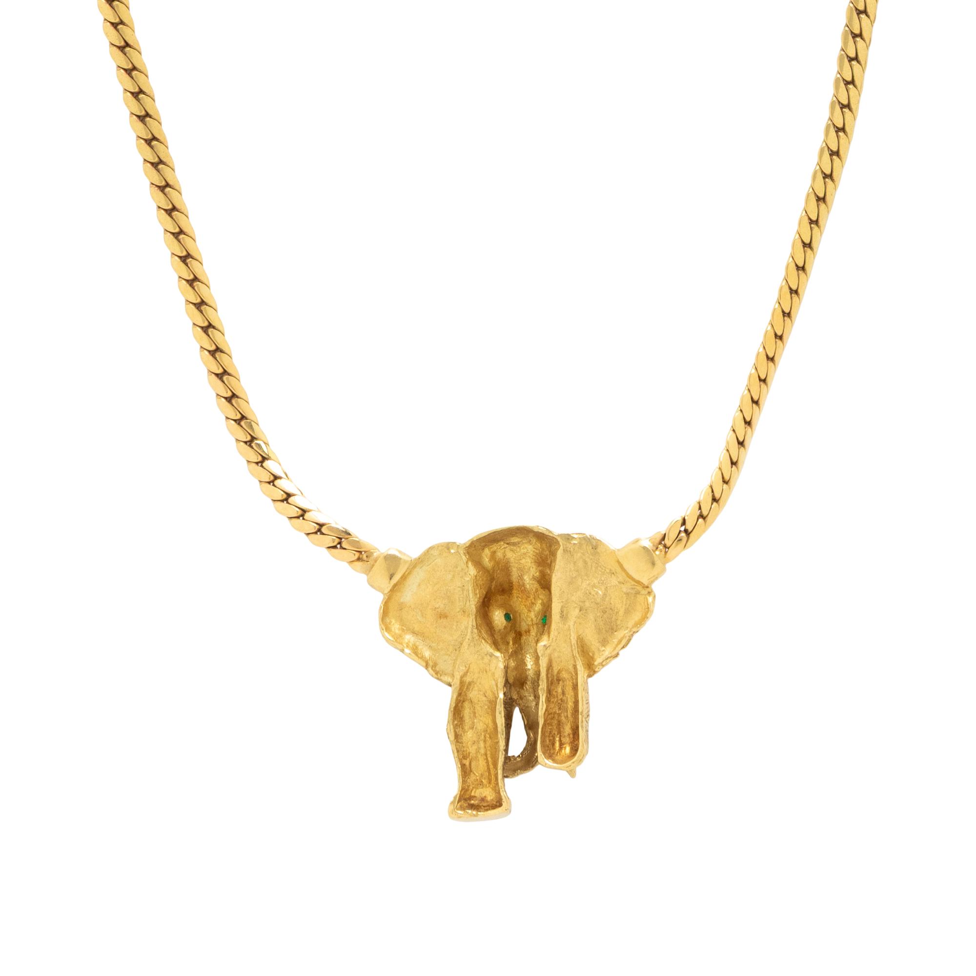 YELLOW GOLD AND EMERALD ELEPHANT NECKLACE