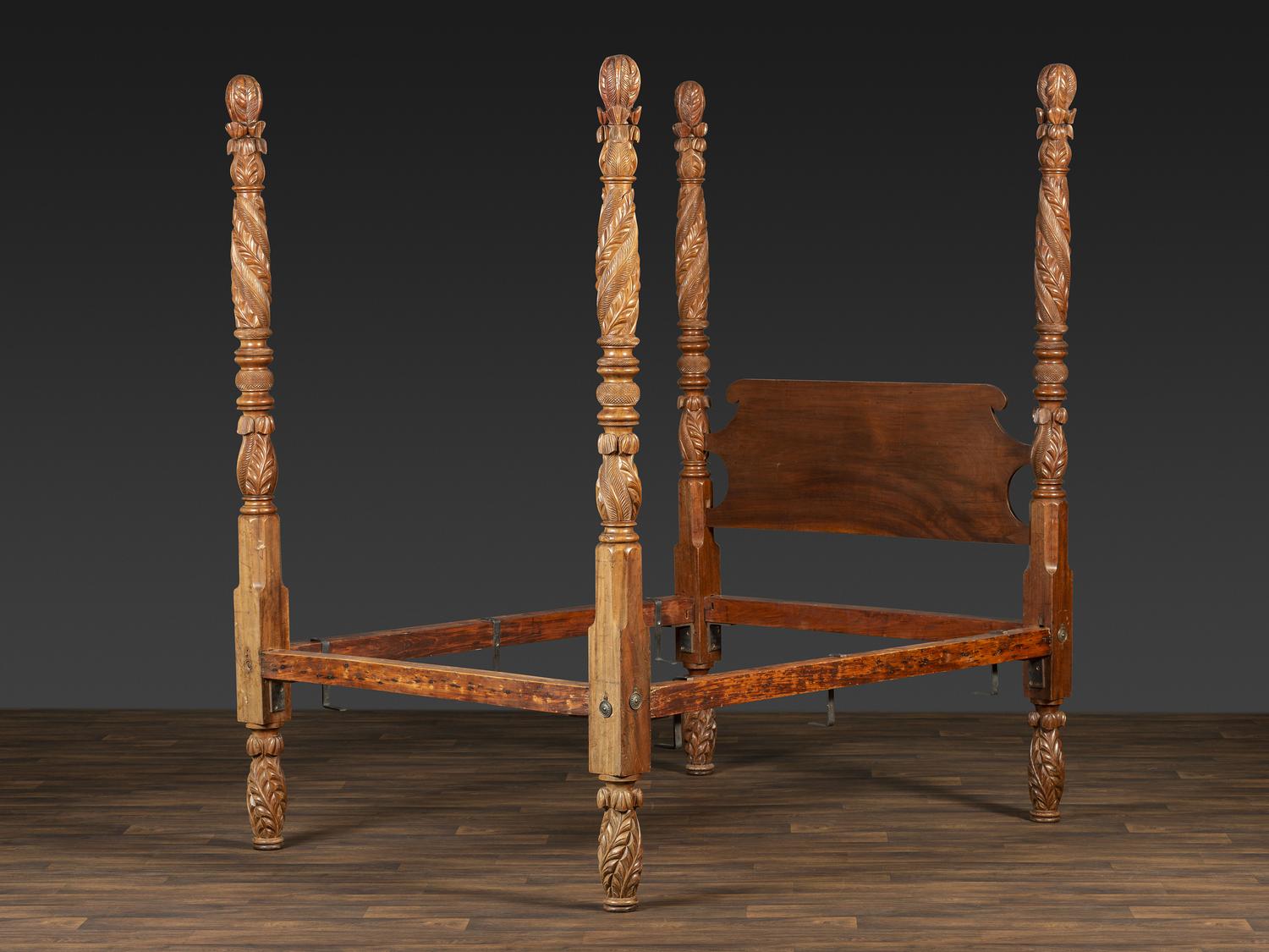 A Classical Carved Mahogany Four-Post Tester Bed
