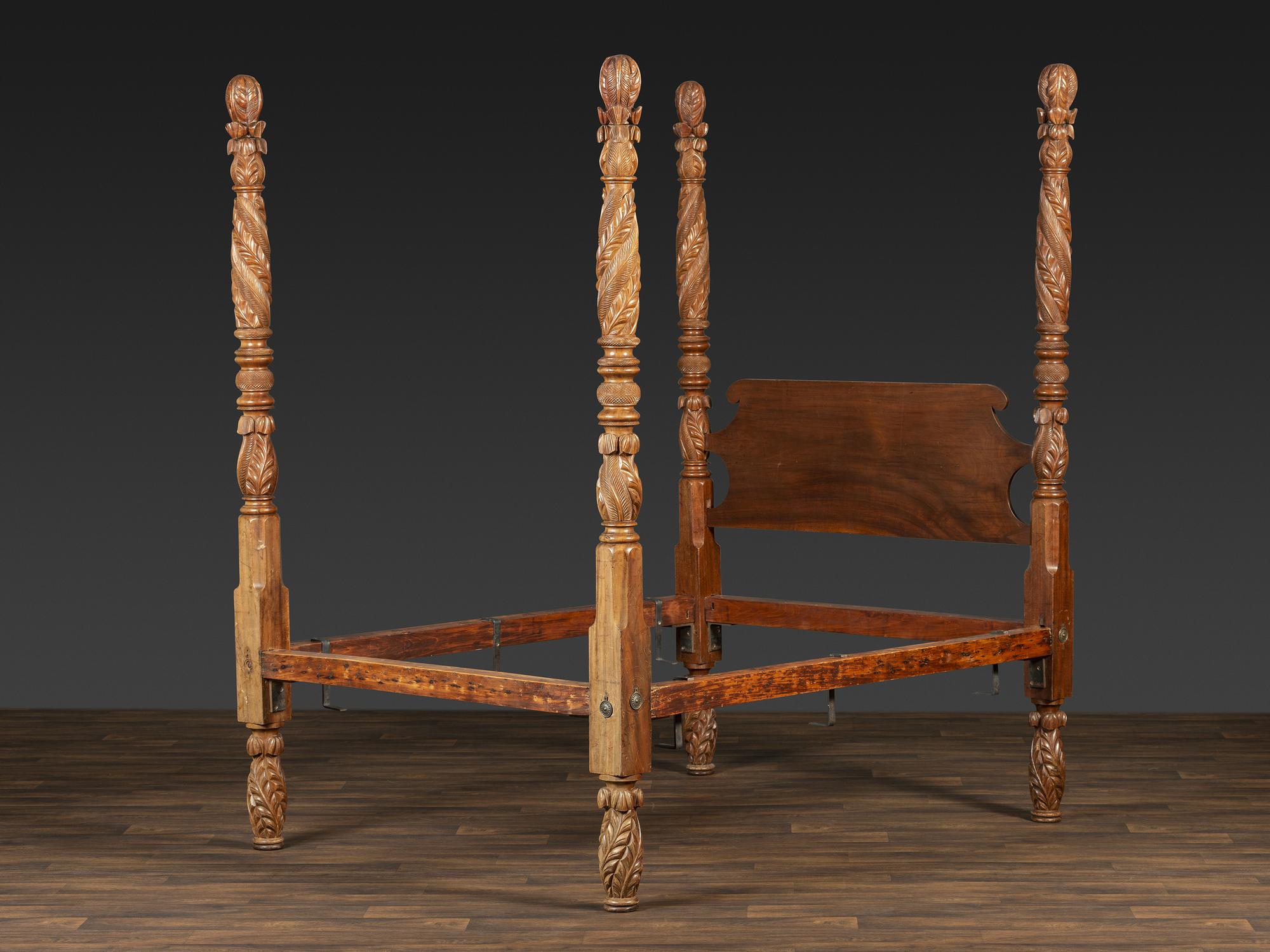 A Classical Carved Mahogany Four-Post Tester Bed