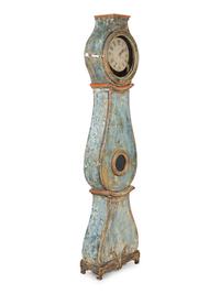 A Gustavian Blue-Painted Morbier-Form Clock