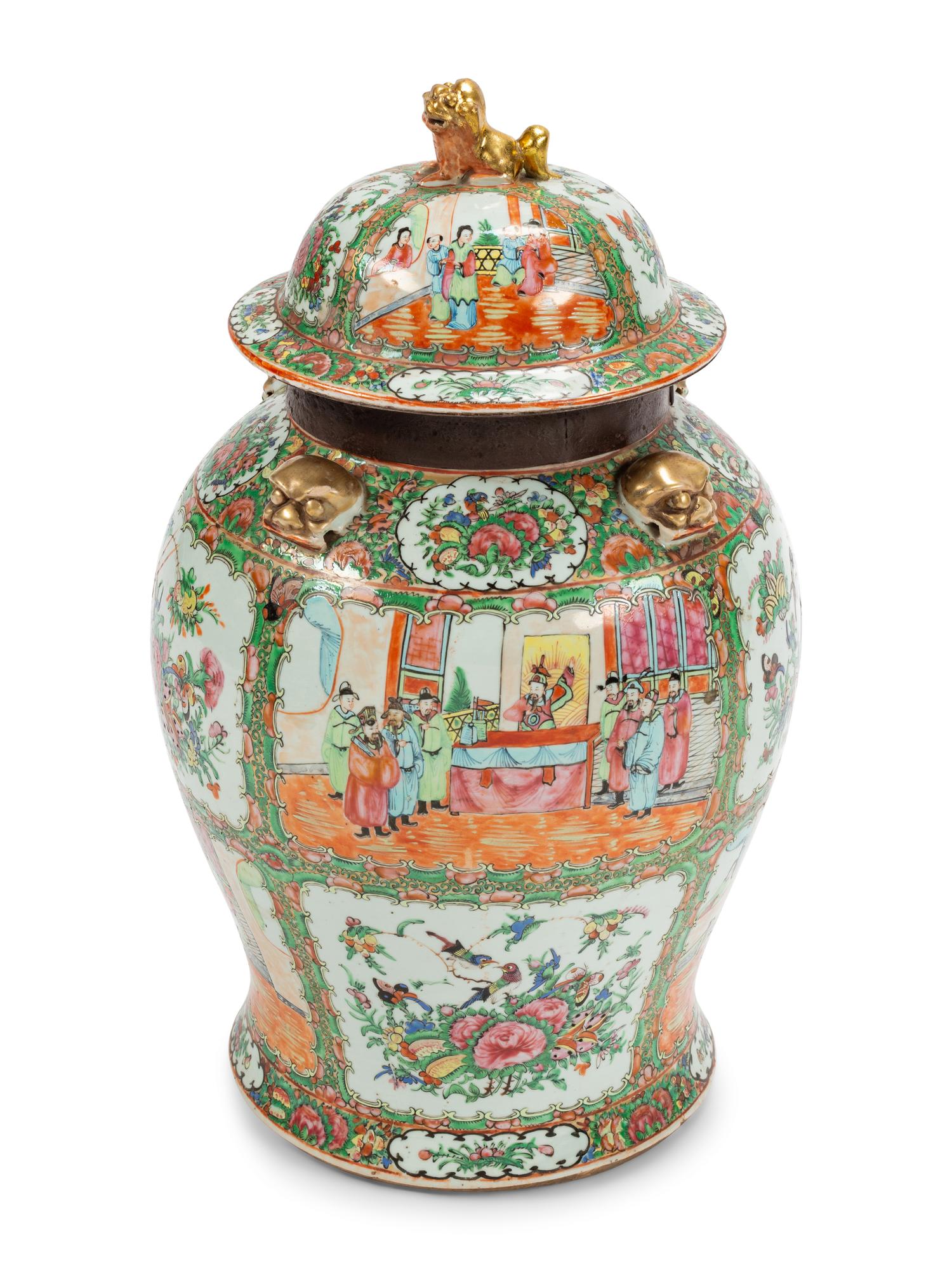 A Large Chinese Export Rose Medallion Porcelain Jar