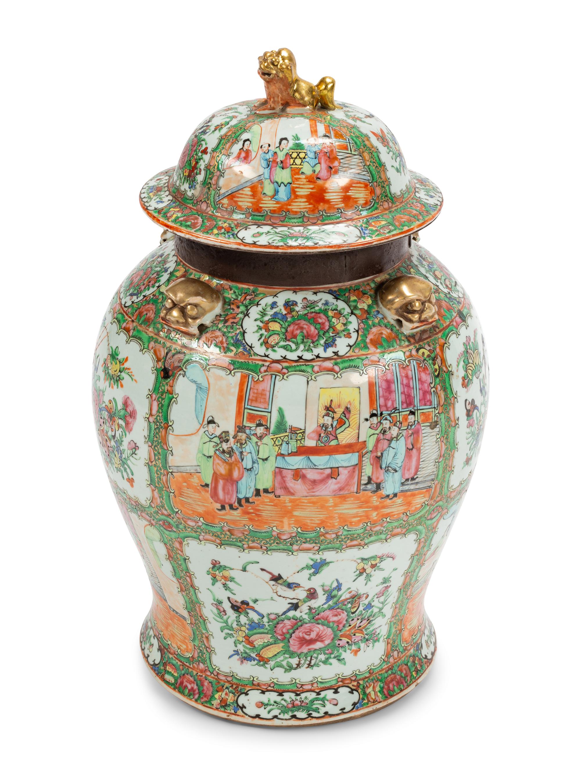 A Large Chinese Export Rose Medallion Porcelain Jar