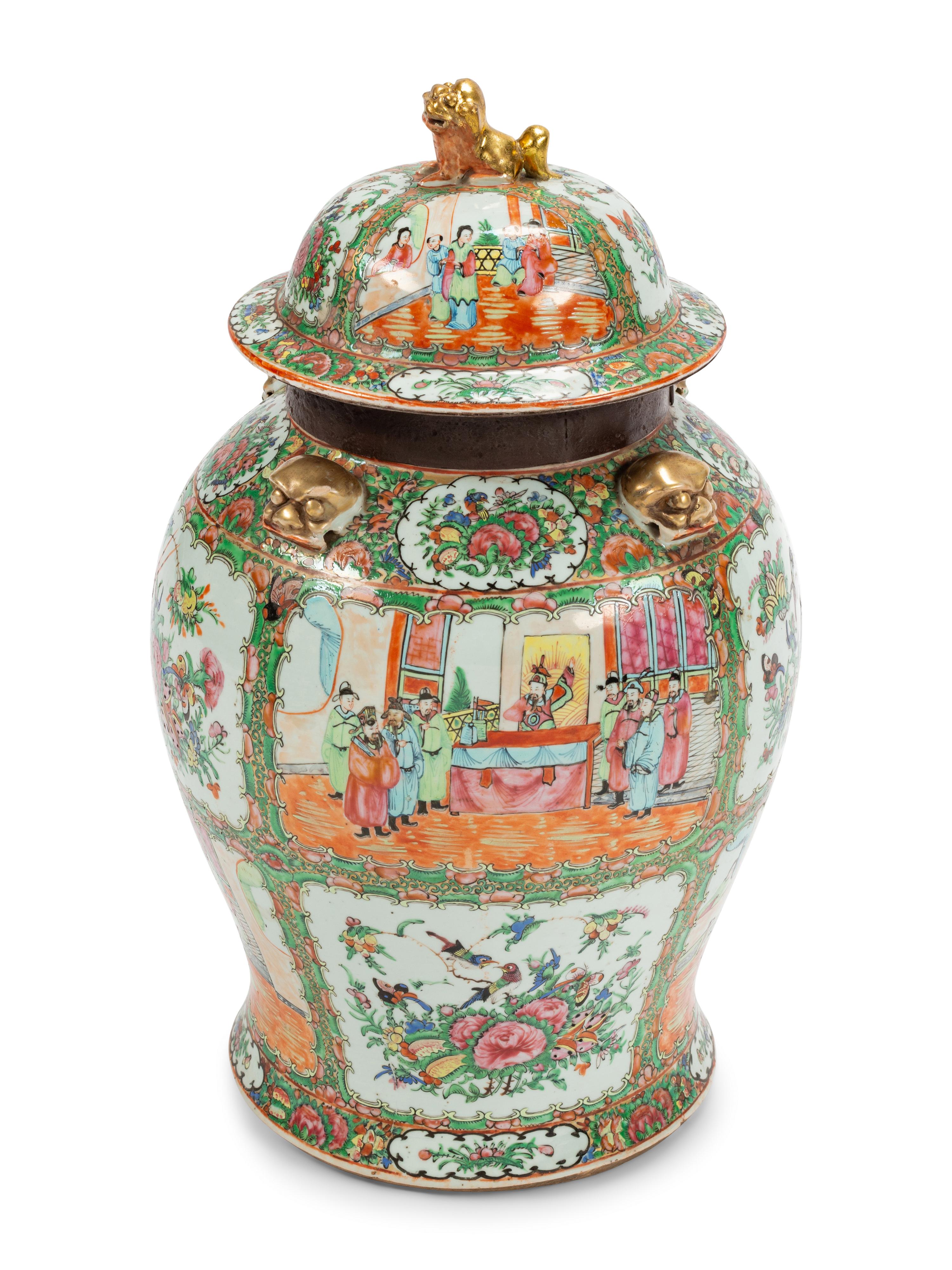 A Large Chinese Export Rose Medallion Porcelain Jar
