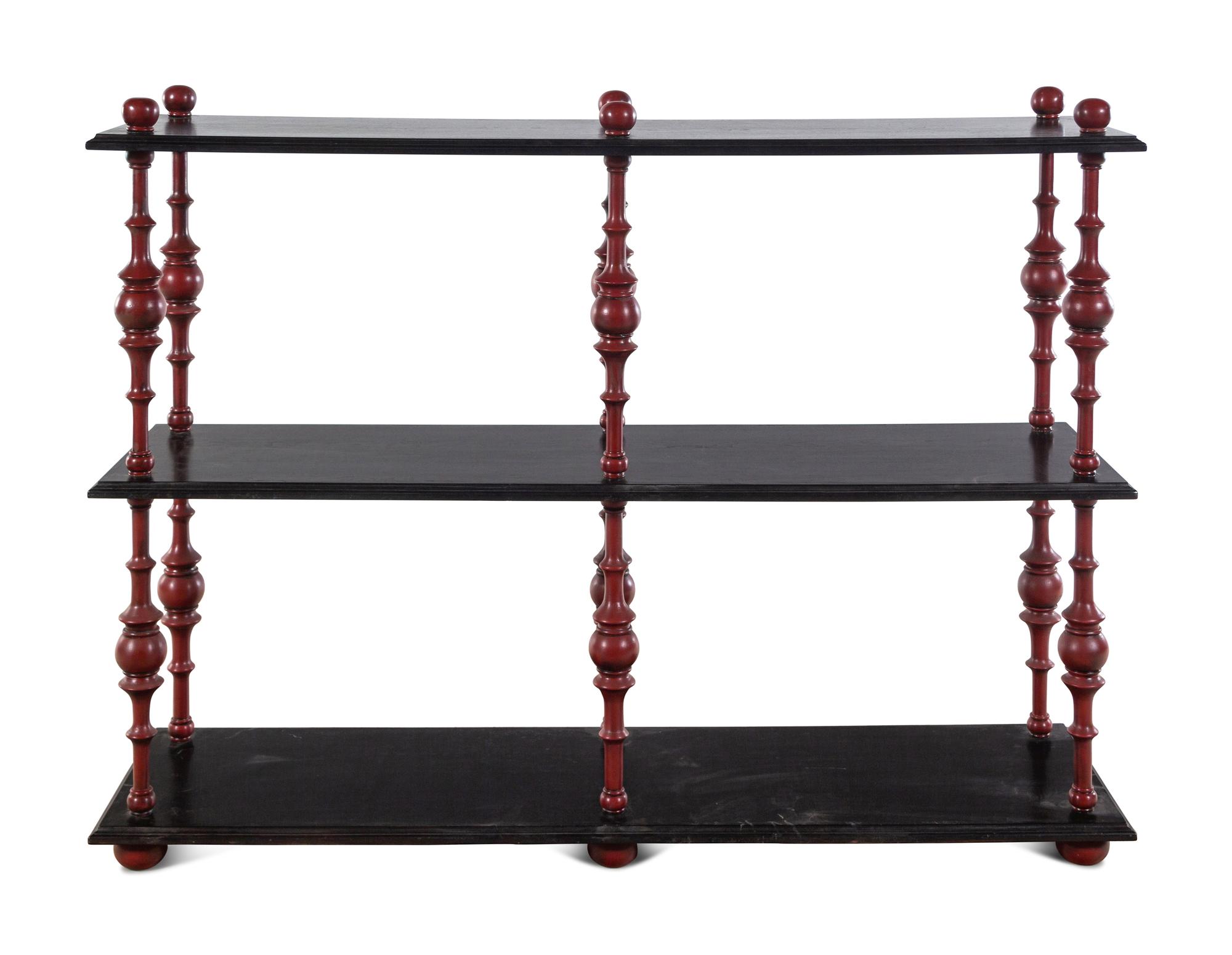 A Pompeian Style Painted and Ebonized Bookcase