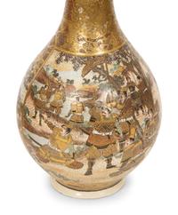 A Pair of Japanese Satsuma Porcelain Bottle Vases