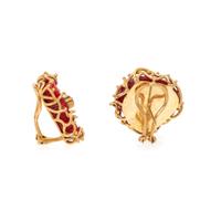 YELLOW GOLD, CORAL AND DIAMOND CLIP EARRINGS
