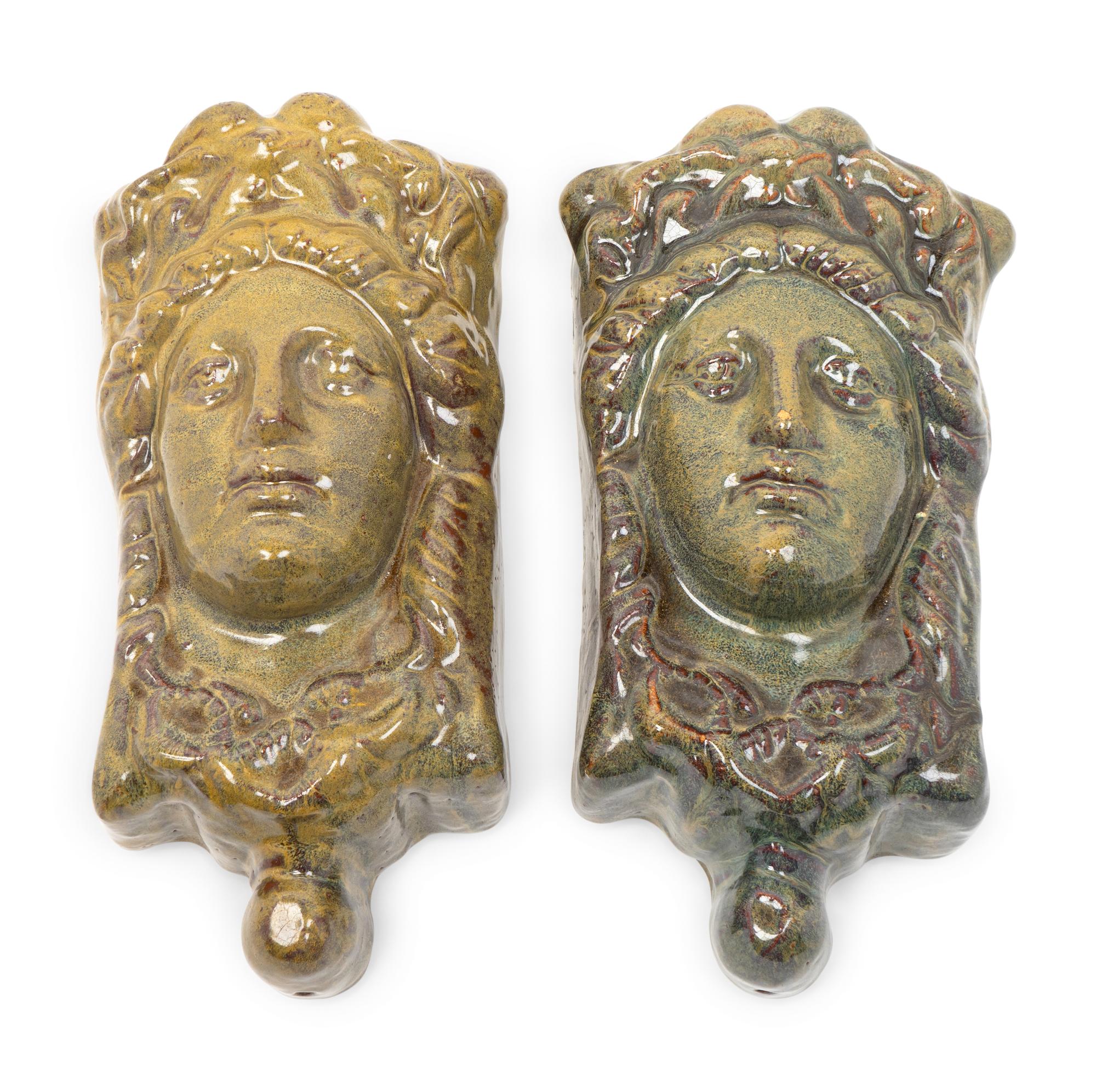 A Pair of Italian Glazed Pottery Wall Pockets — 20TH CENTURY