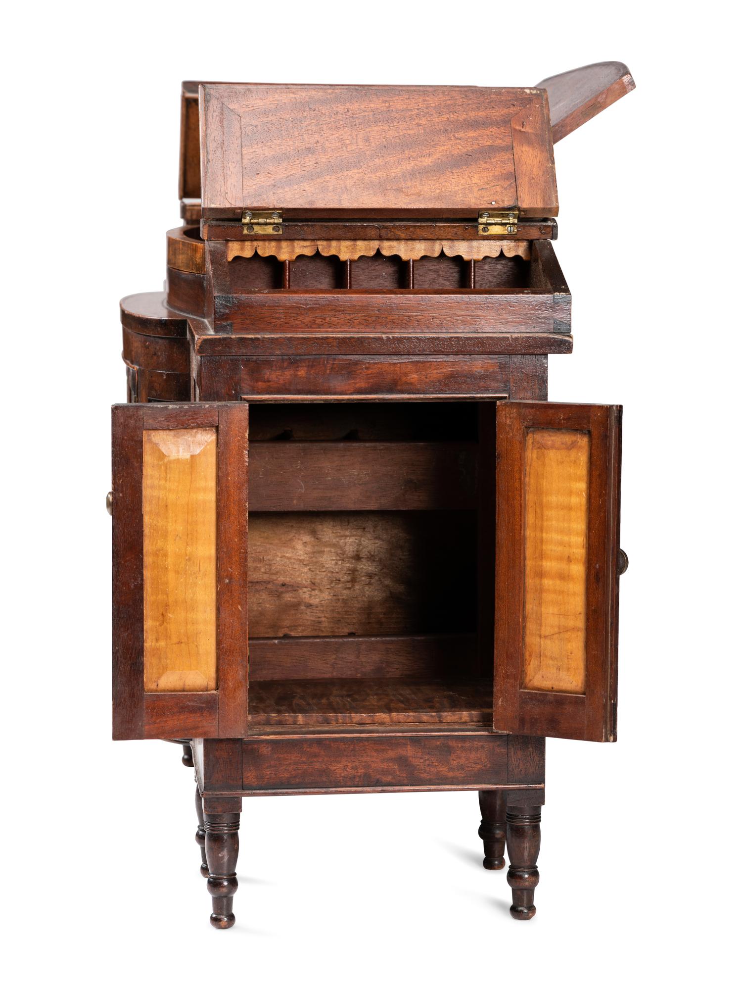 A Miniature Late Federal Tiger Maple and Walnut Hinged Lid Sideboard