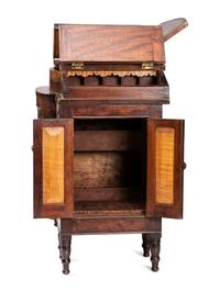 A Miniature Late Federal Tiger Maple and Walnut Hinged Lid Sideboard