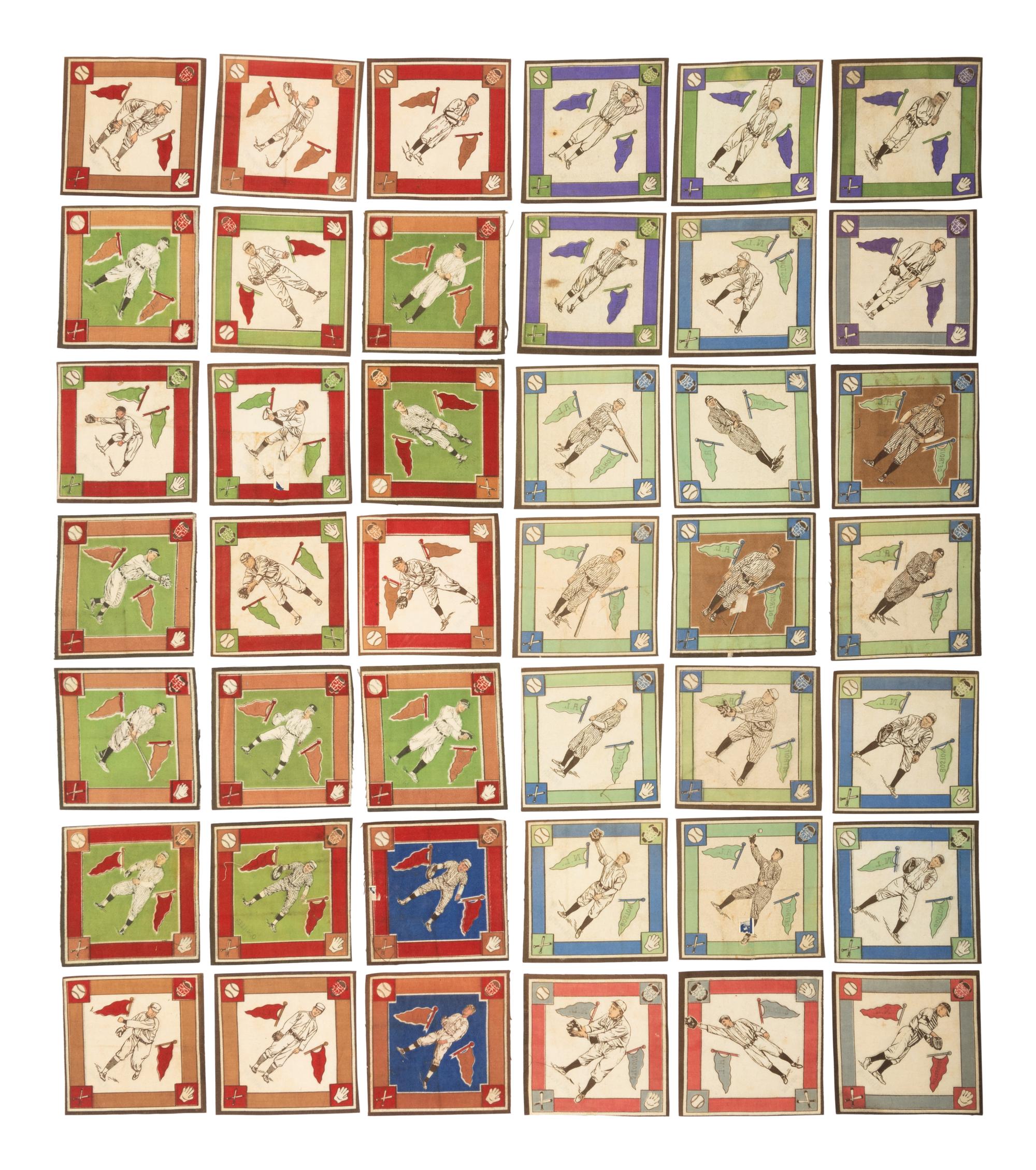 A Large Group of Over 100 1914 B18 Baseball Blanket Squares Including Multiple Hall of Famers,