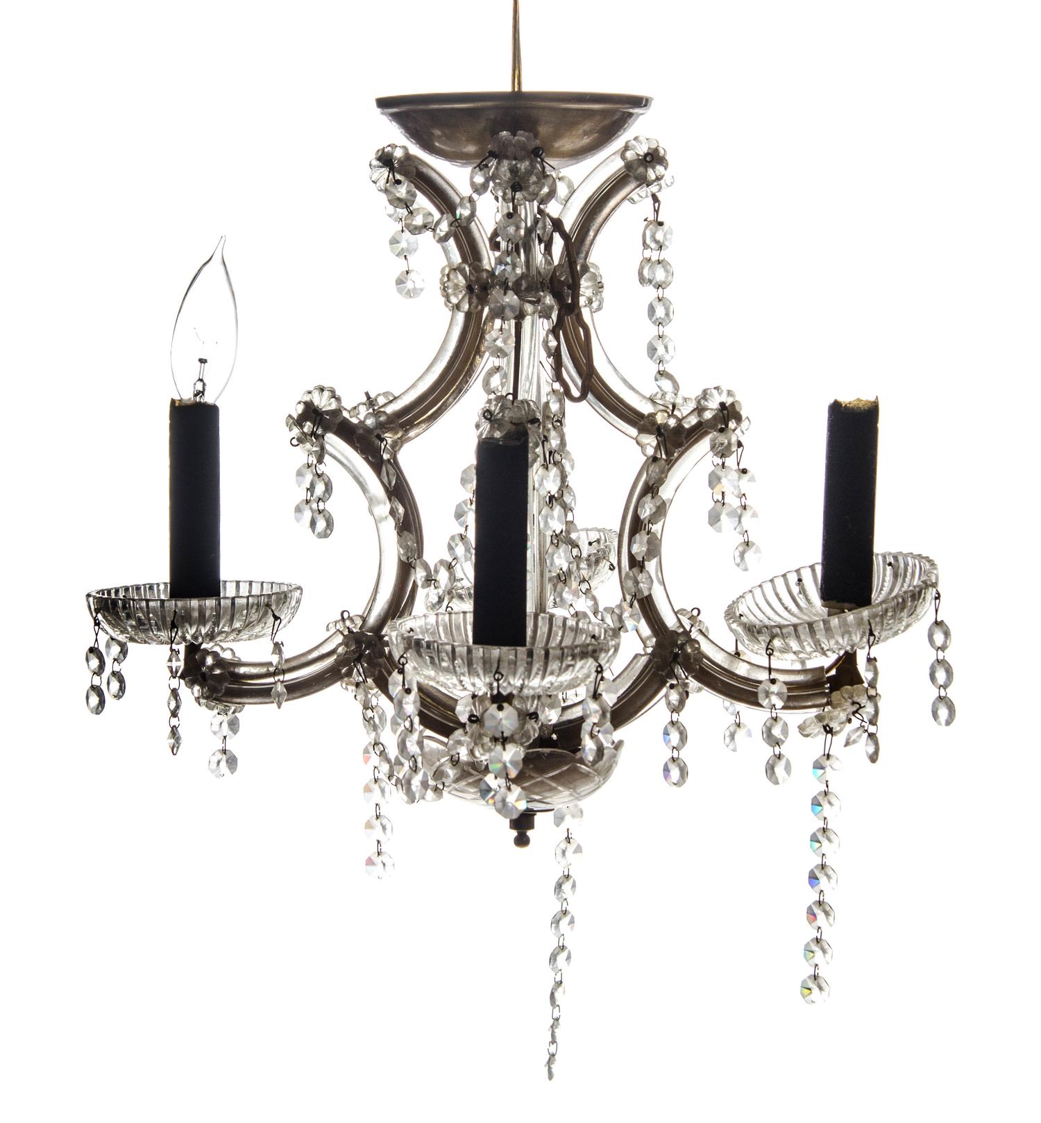 A Cased Glass Four-Light Chandelier, Height 13 1/2 x diameter 15 1/2 inches.