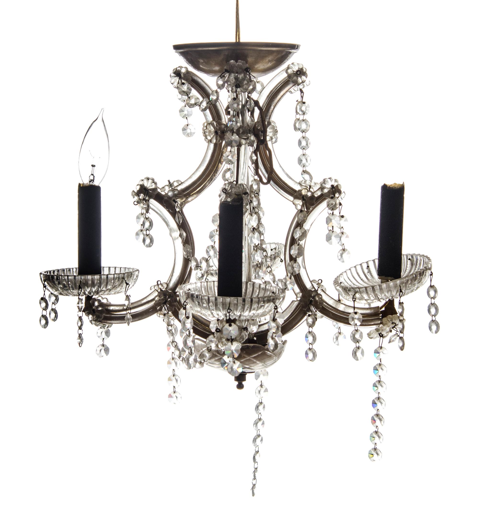 A Cased Glass Four-Light Chandelier, Height 13 1/2 x diameter 15 1/2 inches.