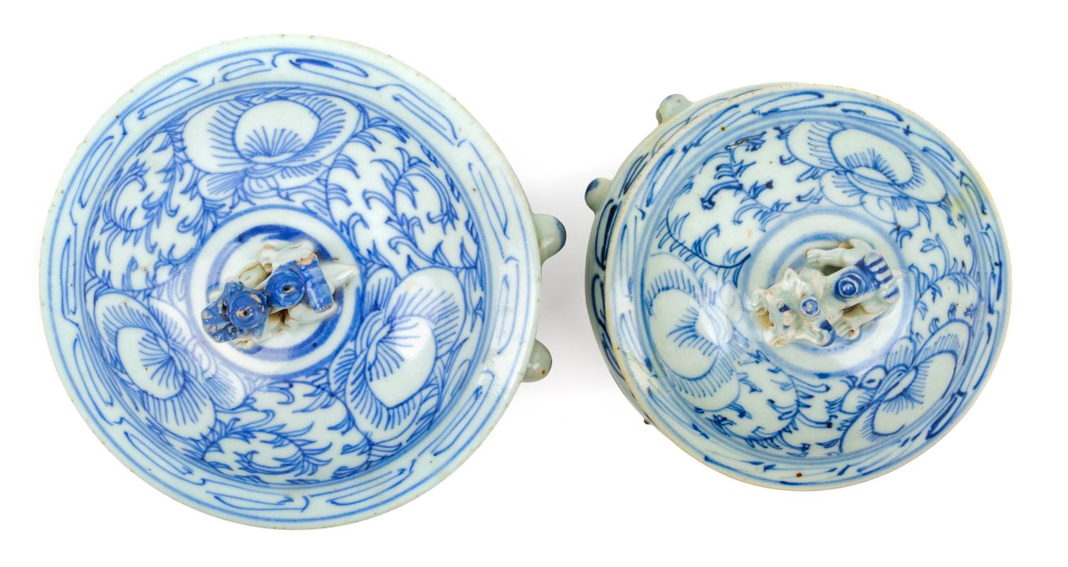 Two Chinese Blue and White Covered Bowls