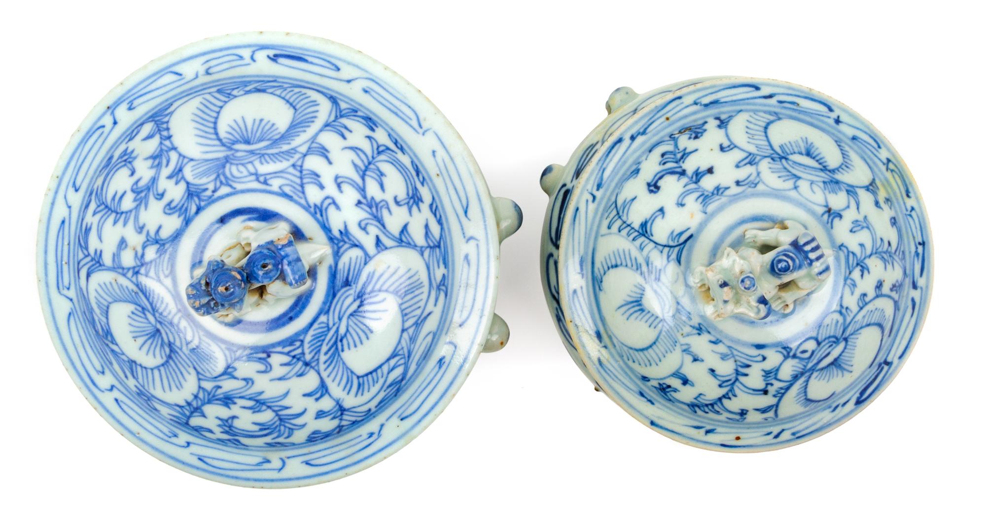 Two Chinese Blue and White Covered Bowls