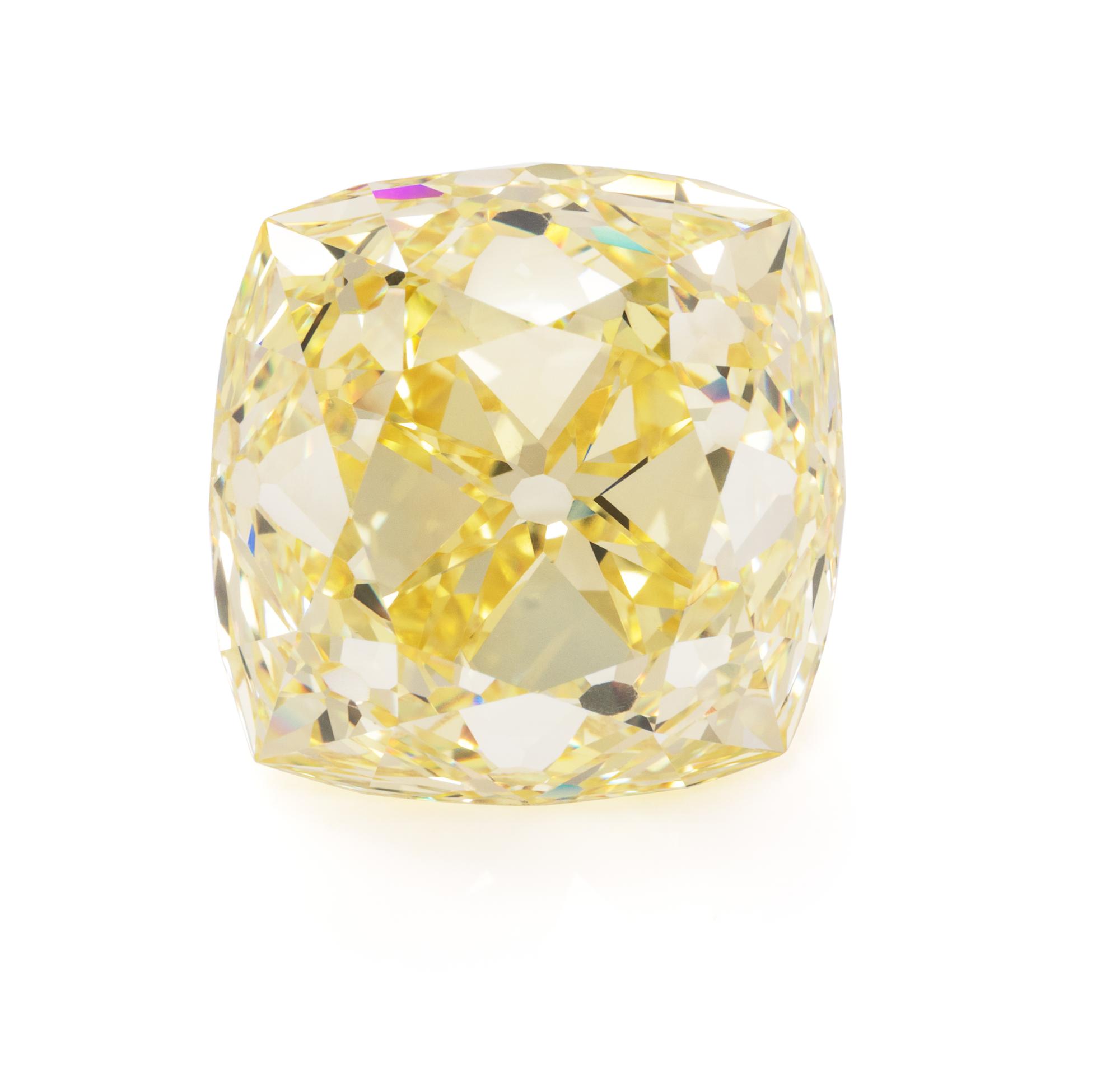 An Important 31.61 Carat Antique Cushion Cut Fancy Intense Yellow Diamond,