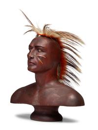 A Carved and Painted Pine Bust of a Native American