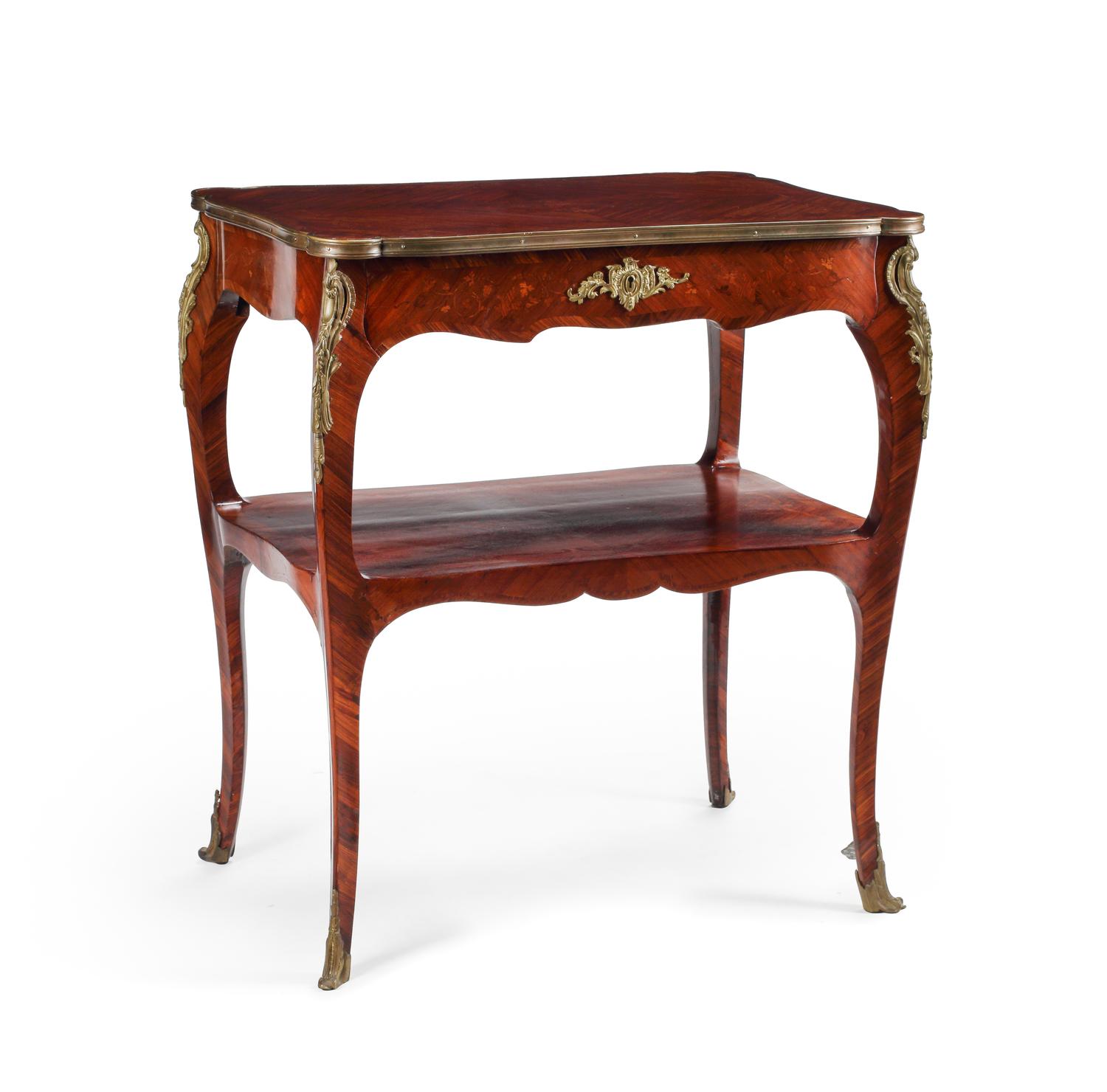 A Louis XV Style Gilt-Bronze Mounted Marquetry Two-Tier Table