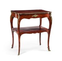 A Louis XV Style Gilt-Bronze Mounted Marquetry Two-Tier Table