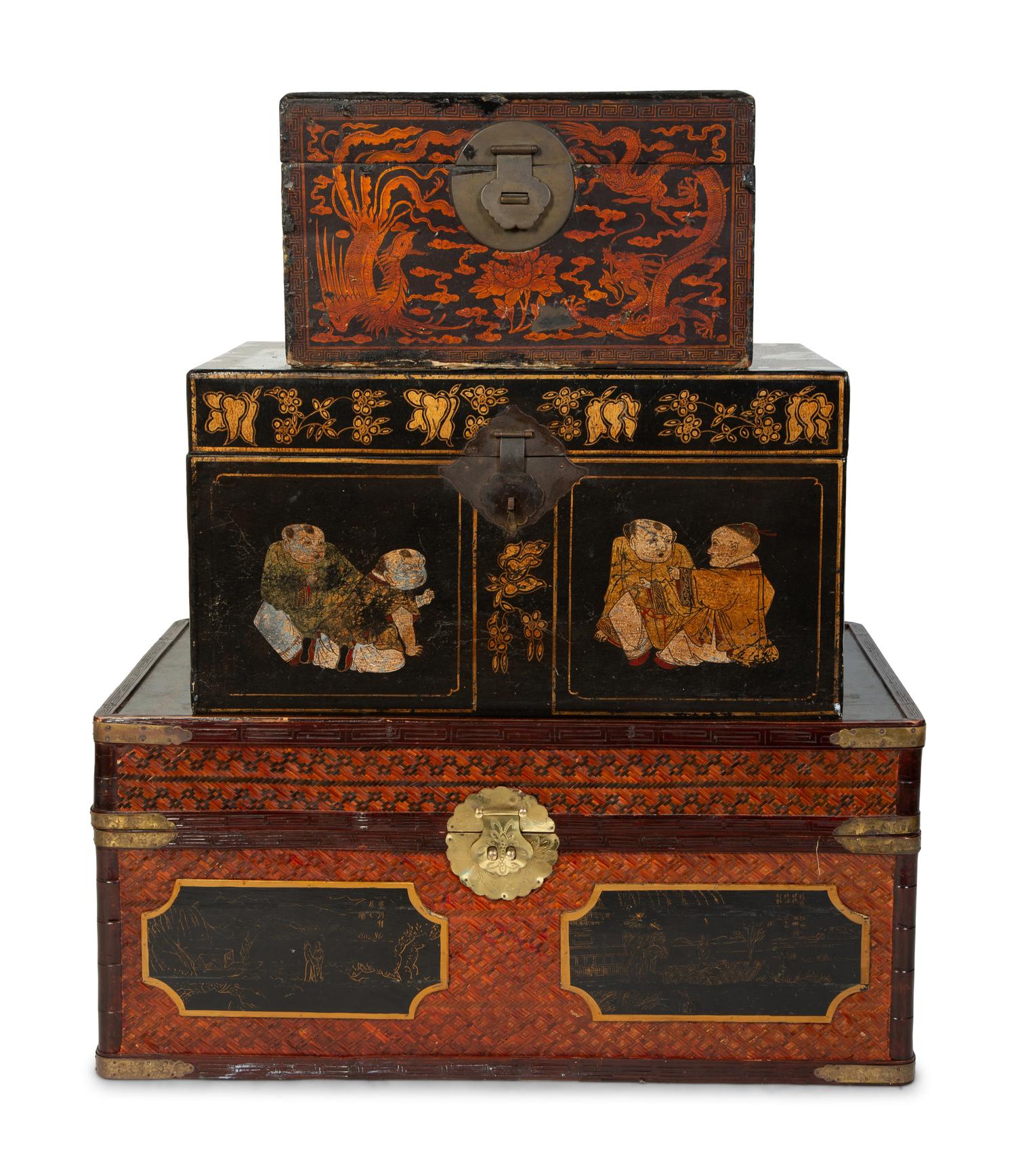 Three Chinese Wood and Lacquer Trunks — 19TH/20TH CENTURY