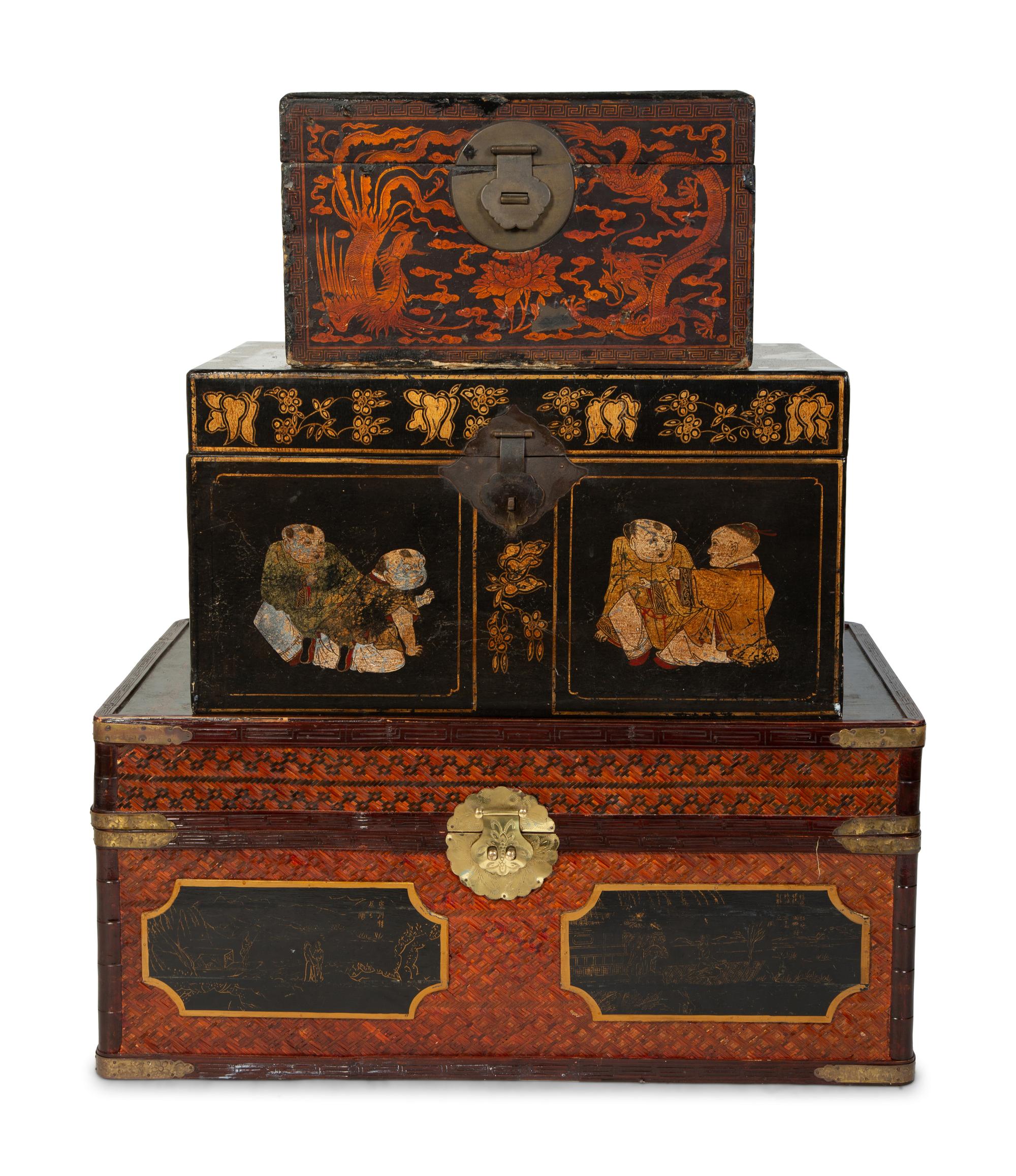 Three Chinese Wood and Lacquer Trunks — 19TH/20TH CENTURY